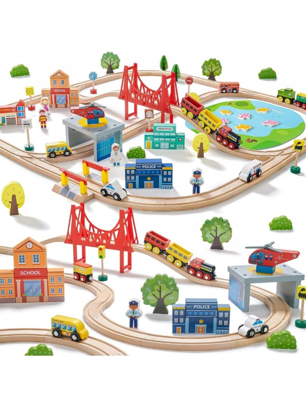 110PCS Wooden Train Set with Tracks for Kids 3-7 | Fun Railway Playset Toy